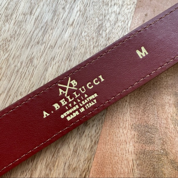 A. Bellucci Italia Genuine Leather Belt; Floral Design w Gold Tone Square Buckle - Picture 5 of 7